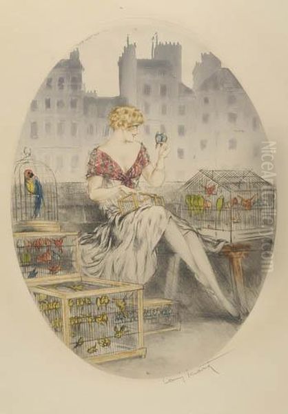 The Birdseller Oil Painting by Louis Icart