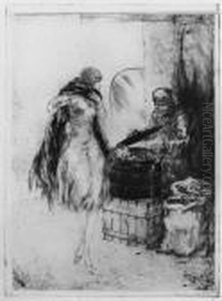 Girl With Chestnut Seller Oil Painting by Louis Icart