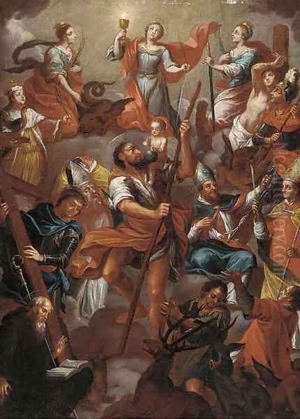 An assembly of Saints with Saint Christopher Oil Painting by Franz Anton Maulbertsch