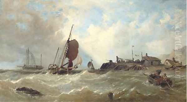 Fishing vessels off the south coast Oil Painting by James Edwin Meadows