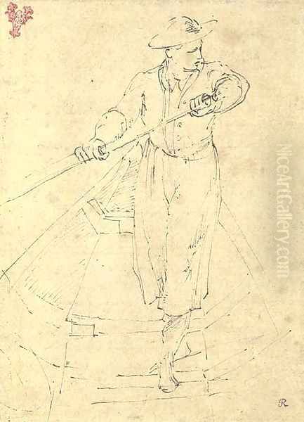 A man steering a boat with an oar, looking to the right Oil Painting by Girolamo Francesco Maria Mazzola (Parmigianino)