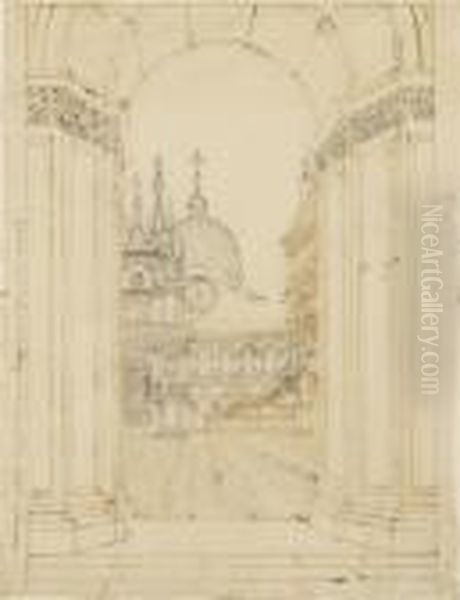 Vue De La Cour Du Palais Des Doges Et De L'escalier Des Geants Avenise Oil Painting by Jean Auguste Dominique Ingres