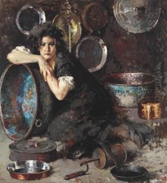 A Kitchenmaid Oil Painting by Irolli Vincenzo
