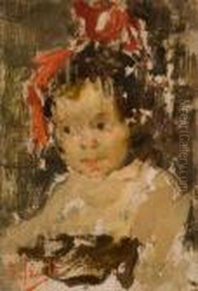 Bambina Con Fiocco Rosso Oil Painting by Irolli Vincenzo