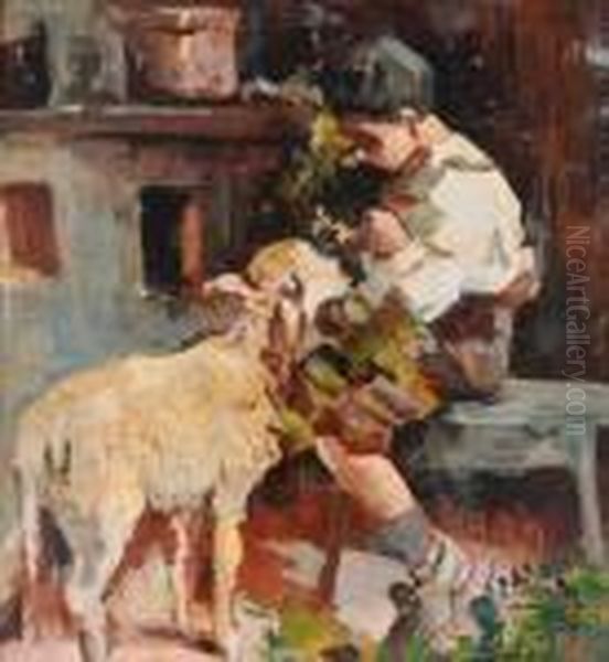 Bimbo Con Pecorella Oil Painting by Irolli Vincenzo