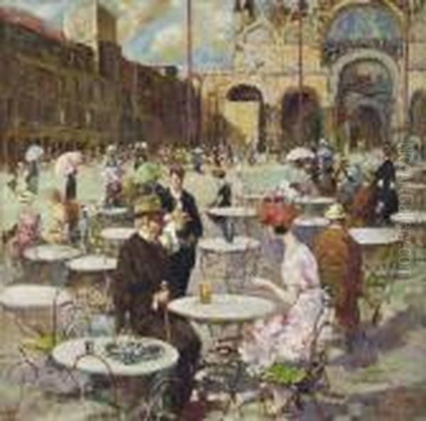 Caffe' In Piazza,venezia Oil Painting by Irolli Vincenzo