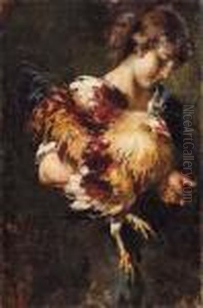 Fanciulla Con Gallo Oil Painting by Irolli Vincenzo