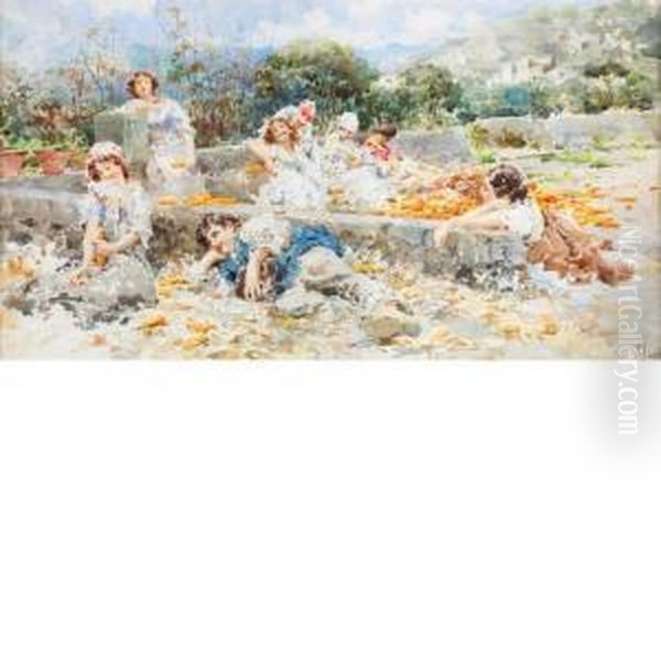Farm Workers Resting On A Threshing Floor Oil Painting by Irolli Vincenzo