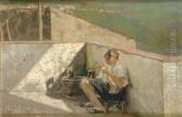 Cucitrice In Terrazza Oil Painting by Irolli Vincenzo