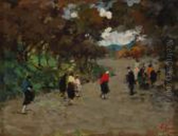 Passeggiata In Villa Oil Painting by Irolli Vincenzo