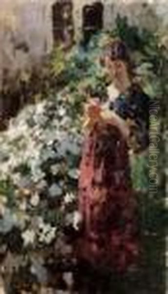 Donna In Giardino Oil Painting by Irolli Vincenzo