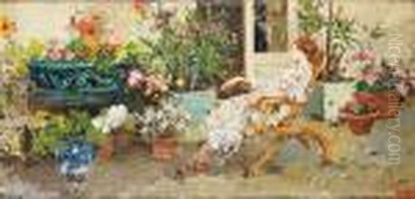 The Artist's Wife Sitting On Their Terrace In Posillipo Oil Painting by Irolli Vincenzo