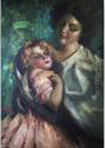 Mother And Child Oil Painting by Irolli Vincenzo