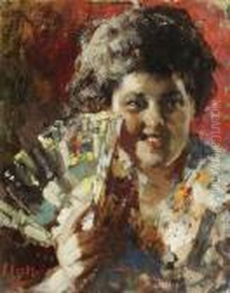 Ragazza Con Ventaglio Oil Painting by Irolli Vincenzo