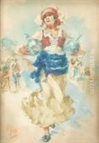 An Italian Girl Carrying Flagons Oil Painting by Irolli Vincenzo