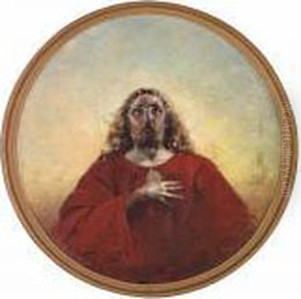 Christ In A Red Coatand With A Halo Oil Painting by Irolli Vincenzo