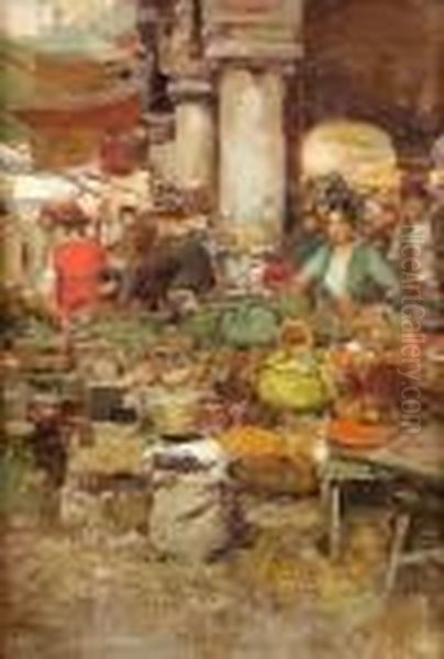Mercato A Napoli Oil Painting by Irolli Vincenzo