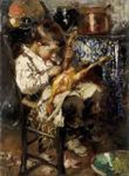 Bambino Che Spenna Il Pollo Oil Painting by Irolli Vincenzo