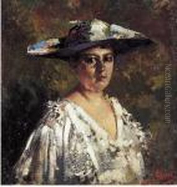 Ritratto Di Donna Con Cappello Oil Painting by Irolli Vincenzo