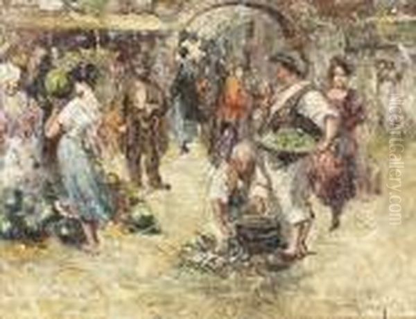 Farbenprachtige Marktszene In Neapel. Oil Painting by Irolli Vincenzo