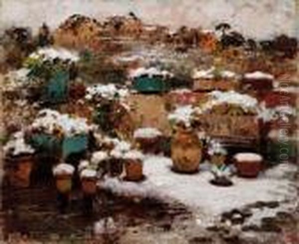 Neve A Napoli (probabilmente 1922) Oil Painting by Irolli Vincenzo