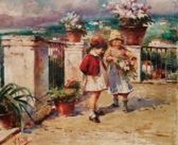 Bimbe In Terrazza Oil Painting by Irolli Vincenzo