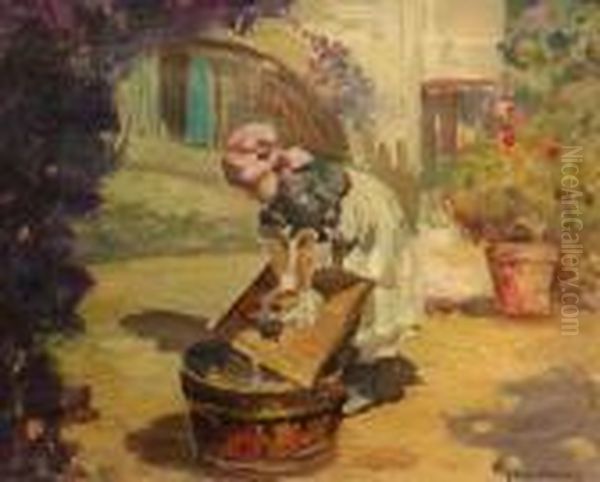 Girl Doing The Wash Oil Painting by Irolli Vincenzo