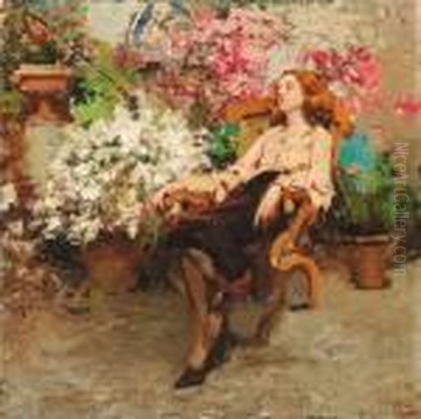 Donna In Giardino Oil Painting by Irolli Vincenzo
