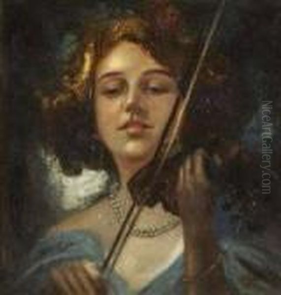 Girl With Violin Oil Painting by Irolli Vincenzo