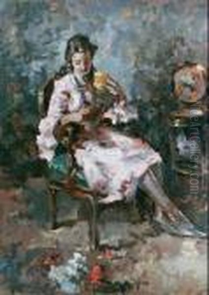 Interno Con Figura Oil Painting by Irolli Vincenzo