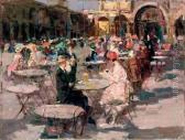 Caffe Florian A Piazza San Marco Oil Painting by Irolli Vincenzo