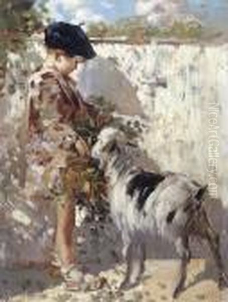 Portrait Of A Boy With A Goat Oil Painting by Irolli Vincenzo