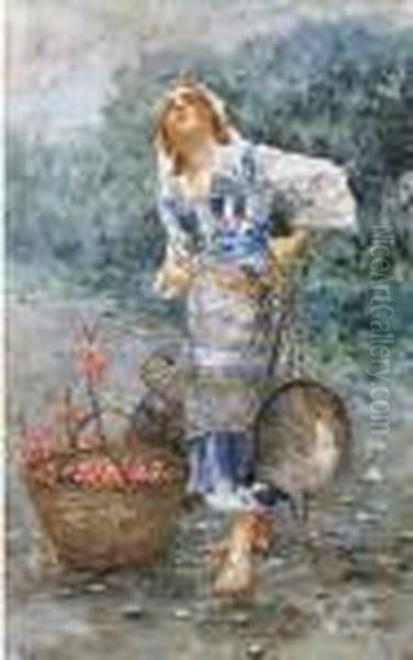 Giovane Venditrice Di Ciliege Oil Painting by Irolli Vincenzo