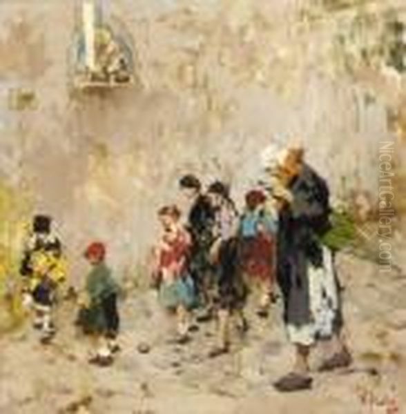 Children In A Street Oil Painting by Irolli Vincenzo