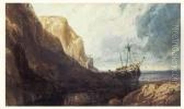 Bateau Sur La Cote Normande Oil Painting by Eugene Isabey