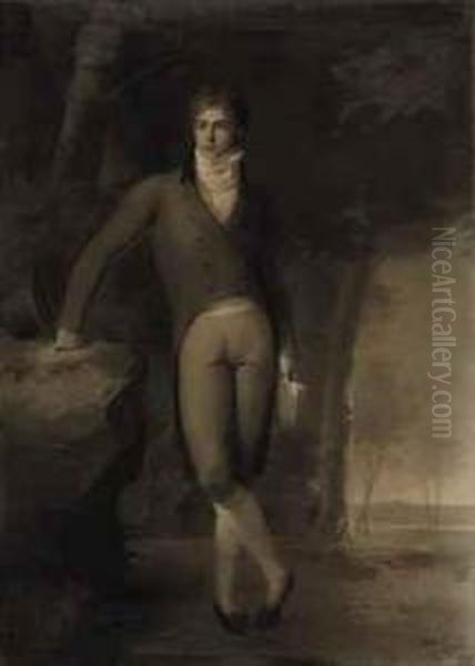 Portrait Of A Man, Standing And Holding A Book In A Woodedlandscape Oil Painting by Jean-Baptiste Isabey