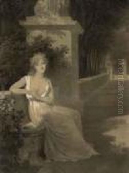 Portrait Of Theresa Tallien 
(1773-1835), Seated In A Garden In The Guise Of The Muse Thalia Oil Painting by Jean-Baptiste Isabey