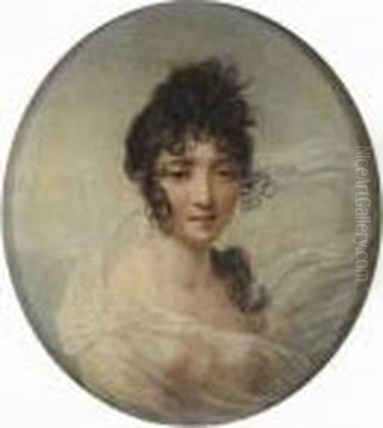 Portrait De Jeune Femme Au Voile Blanc Oil Painting by Jean-Baptiste Isabey