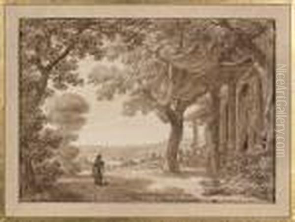 Pavillon Dans Les Arbres Plume Oil Painting by Jean-Baptiste Isabey