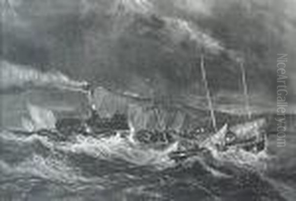 Jean Baptiste Isabey- ''cote De 
Douvres''- Lithograph, C.1832,age Toned, Minor Foxing, Soiling And 
Staining, Taped To Bottom Matat Upper Corners Verso, 6 X 8 1/2'' Oil Painting by Jean-Baptiste Isabey