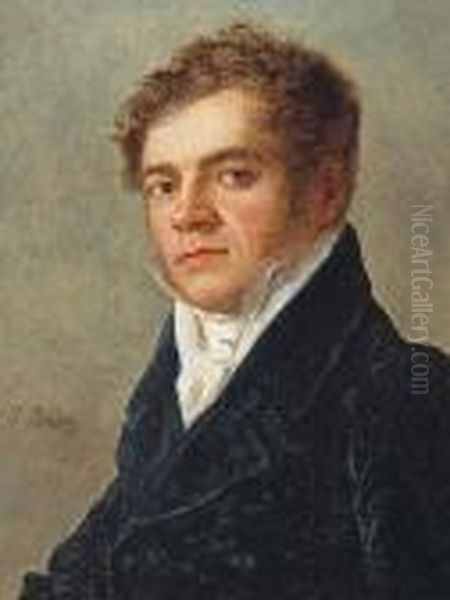 A Portrait Of A Gentleman, Quarter-length, Ina Blue Coat Oil Painting by Jean-Baptiste Isabey