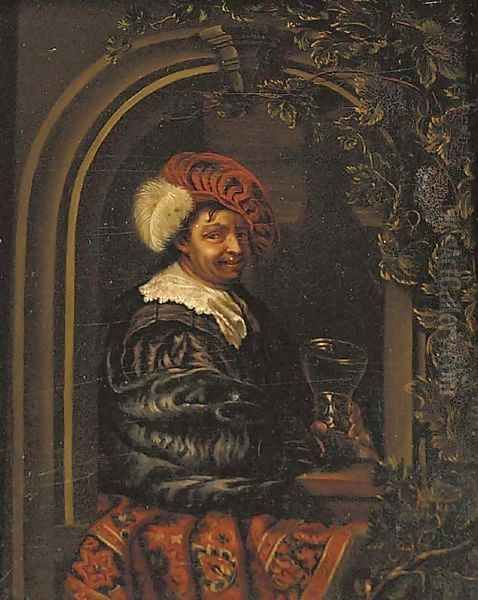 A drinker holding a roemer at a stone niche Oil Painting by Willem Van Mieris Leiden