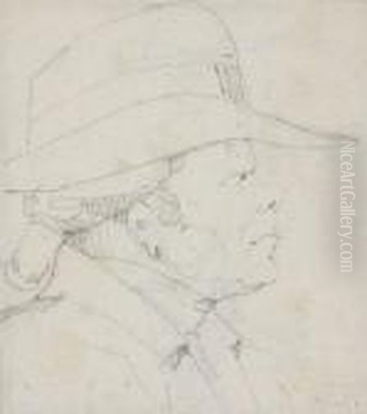 Head Of A Man In Profile, Wearing A Hat Oil Painting by Jean-Baptiste Isabey