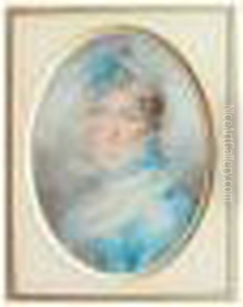 Portrait De Jeune Femme A La Robe Bleue Oil Painting by Jean-Baptiste Isabey