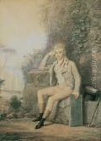 Bildnis Eines Jungen Zeichners In Einer Parklandschaft. Oil Painting by Jean-Baptiste Isabey