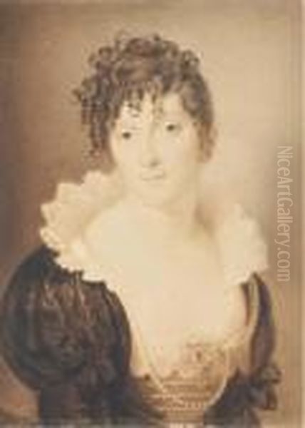 Portrait De Femme A Mi-coprs Portant Un Pendentif Oil Painting by Jean-Baptiste Isabey