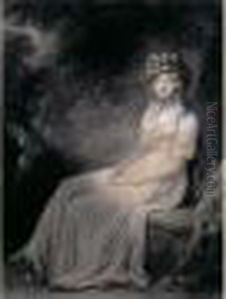 Portrait De Femme Dans Un Paysage Oil Painting by Jean-Baptiste Isabey