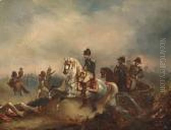 Napoleon In Battle; Portrait Of 
Napoleon Bonaparte Bust Length; And Napoleon On The Battle Front Oil Painting by Jean-Baptiste Isabey