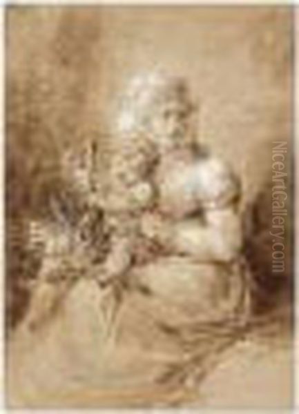 Femme Avec Son Enfant Jouant Avec Un Polichinelle Oil Painting by Jean-Baptiste Isabey