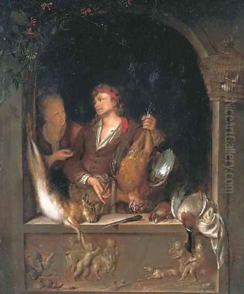 A game seller Oil Painting by Willem Van Mieris Leiden